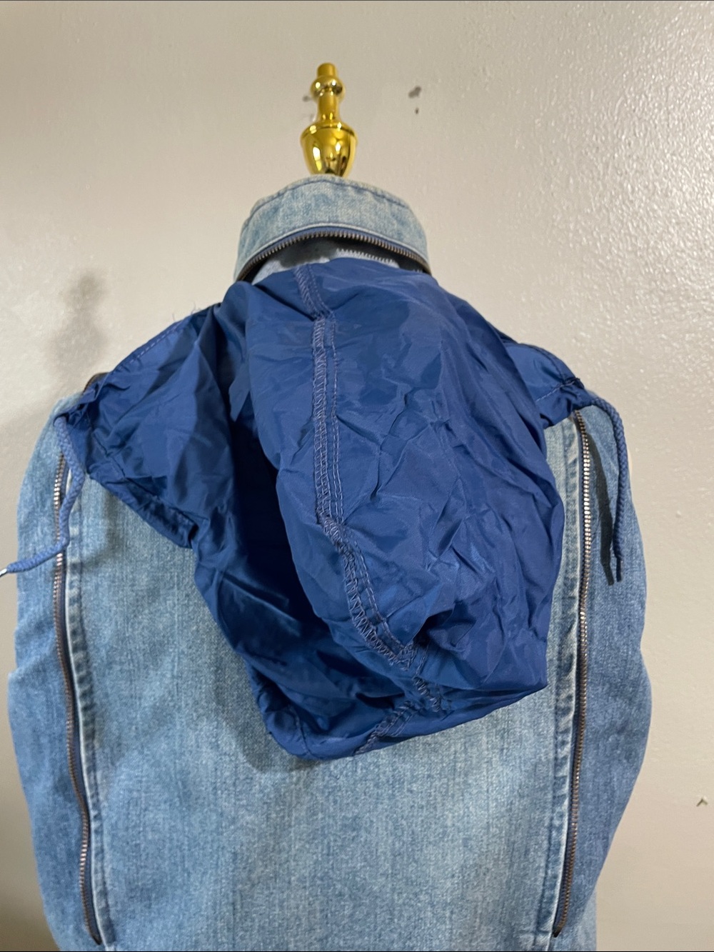 90s Convertible Denim Jacket Vest Zip Off Sleeves Hooded M Unisex Sasson VTG - Picture 9 of 12